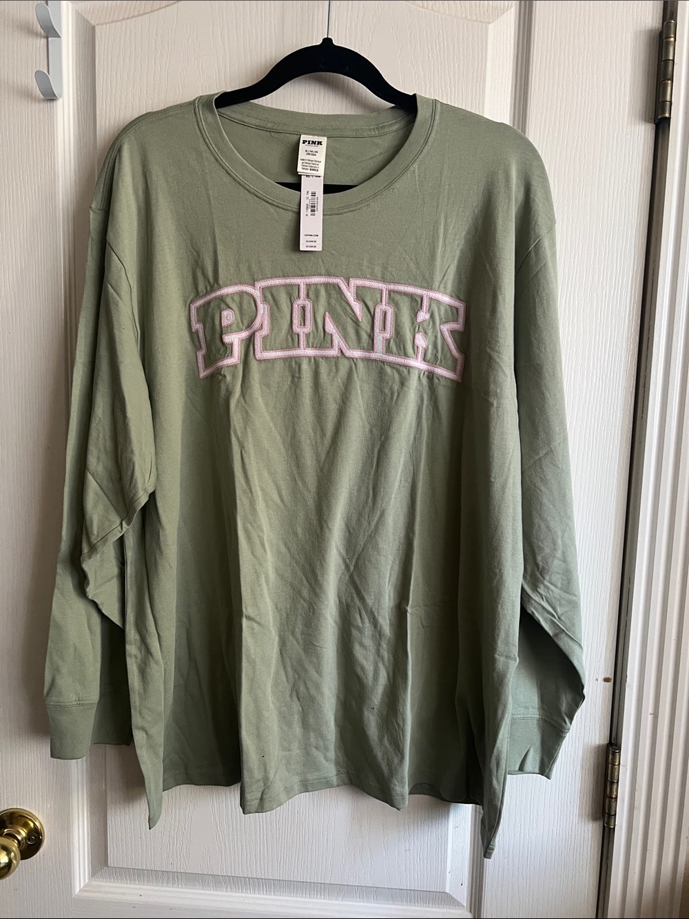PINK Victoria's Secret Sage Green Long Sleeve Tee with Pink Logo